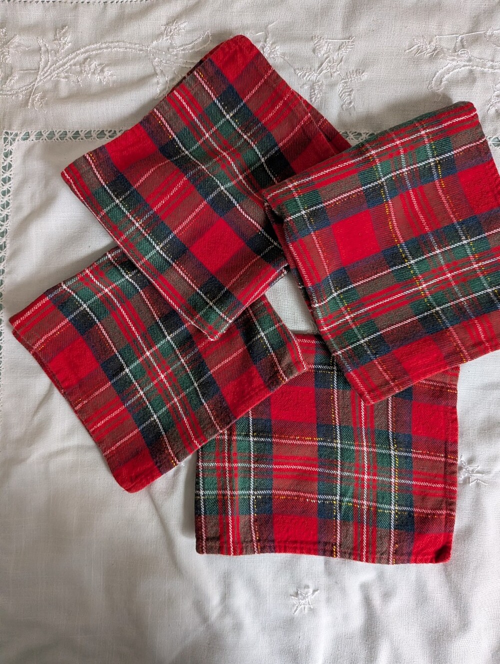 Christmas Martha Stewart Plaid Cloth Napkins 99% Cotton 4pc